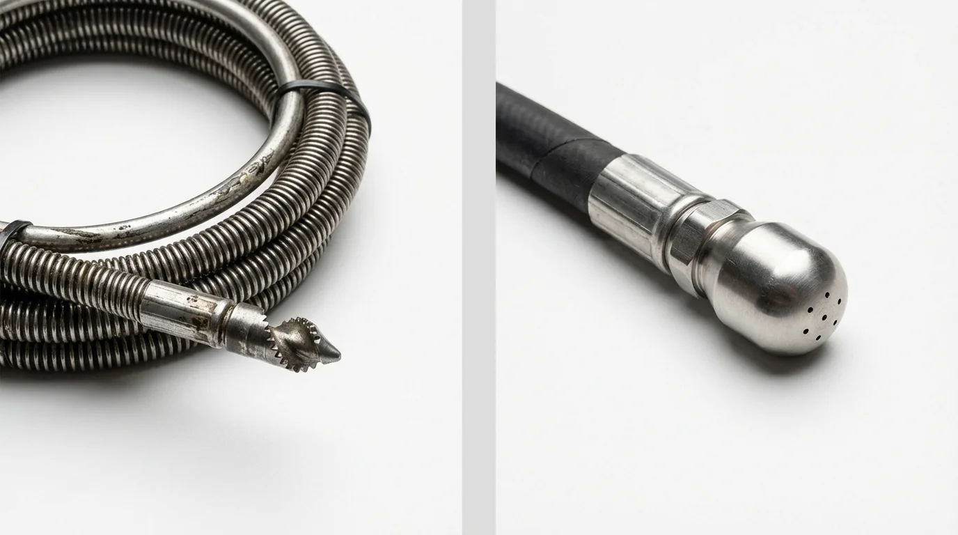 Drain snake cable and hydro jetting nozzle used for drain cleaning in Selmer, TN