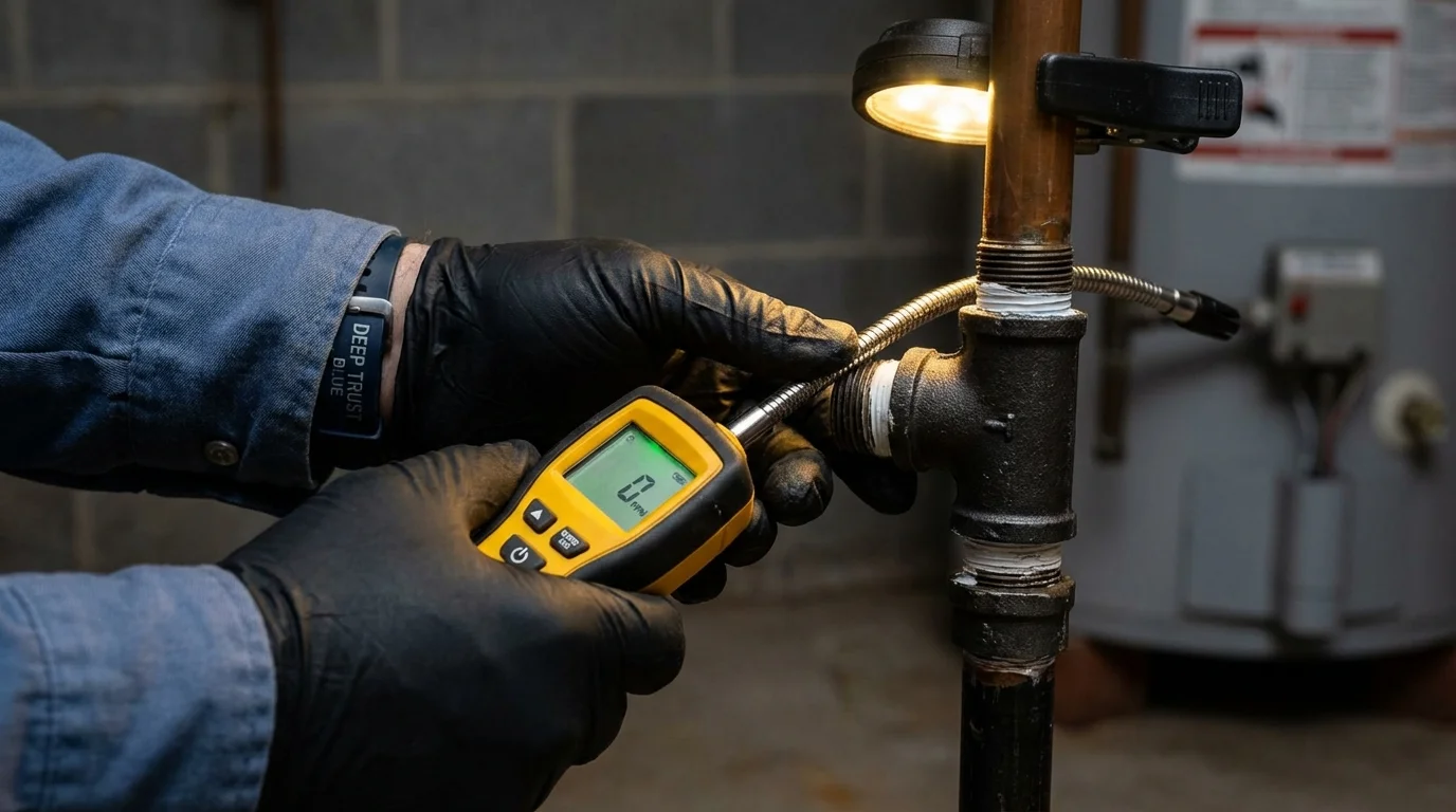 Gas leak detection with electronic sniffer by Johns Plumbing LLC in Selmer