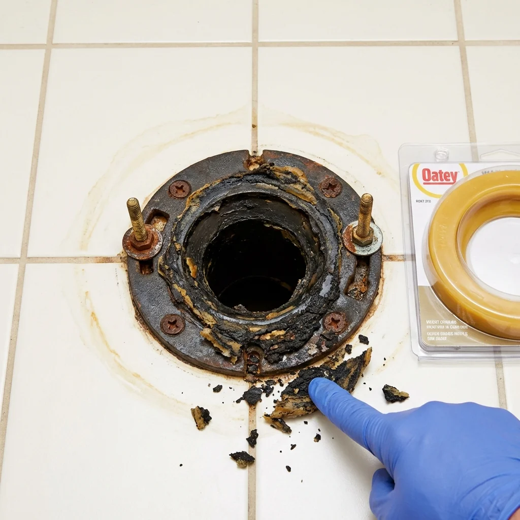 Failed wax ring showing water seepage at the base of a toilet in a Selmer, TN home