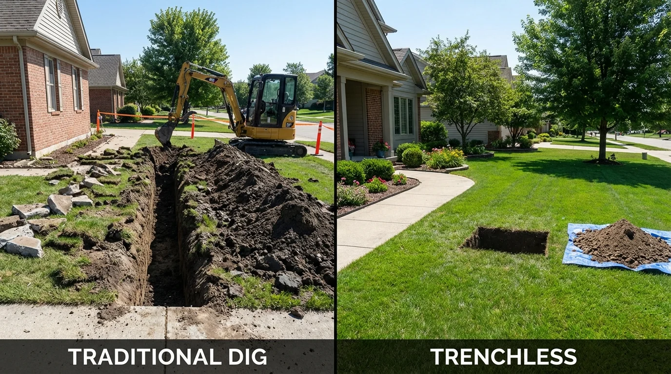 Trenchless sewer repair with minimal yard damage versus traditional excavation in Selmer, TN